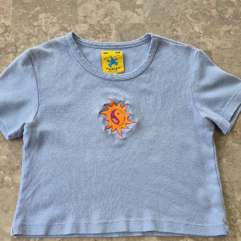 UNIF y2k retro downtown girl Baby Doll Light Blue Tee Ying Yan Sun Design medium